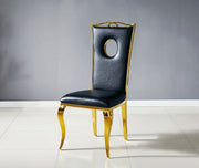 ROYAL CHAIRS WITH BLACK LEATHER AND GOLD FEETS.MEASURING 50X50X110CM