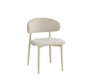 LUCILE CHAIR WITH BEIGE METAL LEGS AND BEIGE VELVET SEAT.