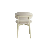 LUCILE CHAIR WITH BEIGE METAL LEGS AND BEIGE VELVET SEAT.