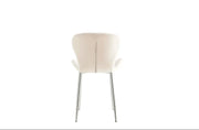 COLONNA CHAIR WITH SILVER METAL LEGS AND BEIGE VELVET FABRIC.