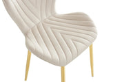 COLONNA CHAIR WITH GOLD LEGS AND BEIGE VELVET FABRIC.