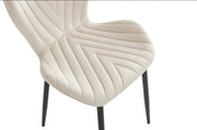 COLONNA CHAIR WITH BLACK LEGS AND BEIGE VELVET FABRIC.