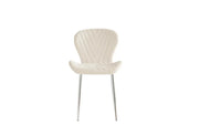 COLONNA CHAIR WITH SILVER METAL LEGS AND BEIGE VELVET FABRIC.
