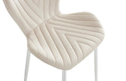 COLONNA CHAIR WITH SILVER METAL LEGS AND BEIGE VELVET FABRIC.