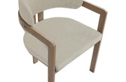 MELLOW CHAIR WITH OAK EFFECT LEGS AND SAND GRAIN SEAT.