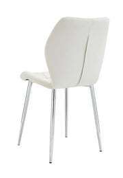 SHELL CHAIR WITH SILVER LEGS IN BEIGE VELVET.