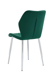 SHELL CHAIR WITH SILVER LEGS IN GREEN VELVET.