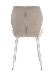 SHELL CHAIR WITH SILVER LEGS IN TAUPE VELVET.