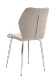 SHELL CHAIR WITH SILVER LEGS IN TAUPE VELVET.
