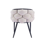 BALLOON CHAIRS DESIGN IN BEIGE VELVET WITH BLACK METAL LEGS.