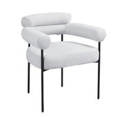 SILLÓN BULLE EN TELA SARGADA GRIS CON PATAS DE METAL NEGRO.