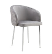 CARLITA CHAIR IN GREY VELVET WITH SILVER LEGS.