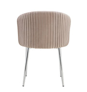 CARLITA CHAIR IN TAUPE VELVET WITH SILVER LEGS.