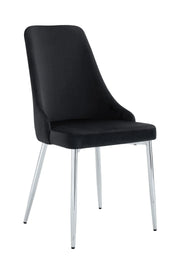 SILLA BELIZE CON PATAS PLATEADAS Y ASIENTO DE TERCIOPELO NEGRO.