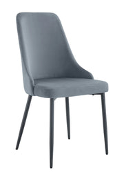 SILLA BELIZE CON PATAS DE METAL NEGRO Y ASIENTO DE TERCIOPELO GRIS.