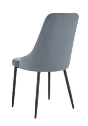 SILLA BELIZE CON PATAS DE METAL NEGRO Y ASIENTO DE TERCIOPELO GRIS.