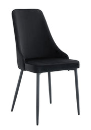 BELIZE CHAIR WITH BLACK METAL LEGS AND BLACK VELVET SEAT.