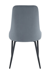 SILLA BELIZE CON PATAS DE METAL NEGRO Y ASIENTO DE TERCIOPELO GRIS.