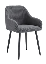 SILLA PEACH CON PATAS DE METAL NEGRO EN TELA ACANALADA GRIS.