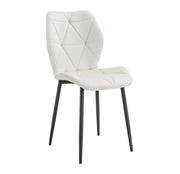 SHELL CHAIR IN BEIGE VELVET AND BLACK METAL LEGS.