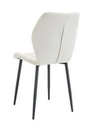 SHELL CHAIR IN BEIGE VELVET AND BLACK METAL LEGS.