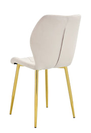 SHELL CHAIR IN BEIGE VELVET AND GOLD LEGS.
