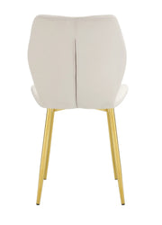 SHELL CHAIR IN BEIGE VELVET AND GOLD LEGS.