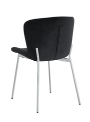 HAILEY CHAIRS WITH SILVER LEGS AND BLACK VELEVT SEAT.