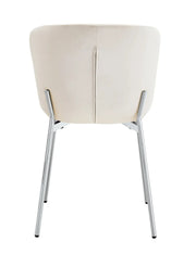 HAILEY CHAIRS WITH SILVER LEGS AND OFF WHITE/BEIGE VELEVT SEAT.