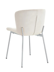 HAILEY CHAIRS WITH SILVER LEGS AND OFF WHITE/BEIGE VELEVT SEAT.