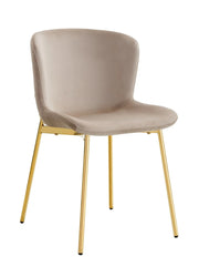 HAILEY CHAIRS WITH GOLD LEGS AND MOCHA VELEVT SEAT.