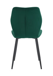 SILLÓN SHELL EN TERCIOPELO VERDE Y PATAS DE METAL NEGRO.