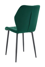 SILLÓN SHELL EN TERCIOPELO VERDE Y PATAS DE METAL NEGRO.