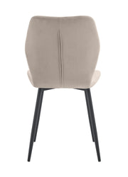 SHELL CHAIR IN TAUPE VELVET AND BLACK METAL LEGS.