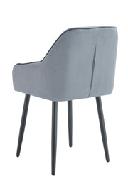 JADE CHAIR WITH BLACK METAL LEGS IN GREY VELVET SEAT.