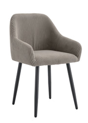 PEACH CHAIR WITH BLACK METAL LEGS IN MOCHA RIBBED FABRIC.