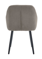 PEACH CHAIR WITH BLACK METAL LEGS IN MOCHA RIBBED FABRIC.