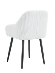 PEACH CHAIR WITH BLACK METAL LEGS IN OFF WHITE/BEIGE RIBBED FABRIC.