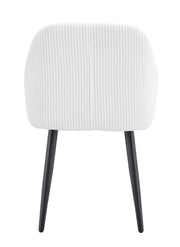 PEACH CHAIR WITH BLACK METAL LEGS IN OFF WHITE/BEIGE RIBBED FABRIC.