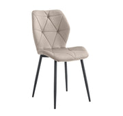 SHELL CHAIR IN TAUPE VELVET AND BLACK METAL LEGS.