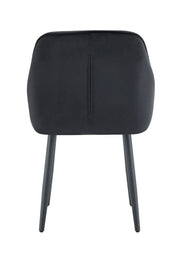 JADE CHAIR WITH BLACK METAL LEGS IN BLACK VELVET.