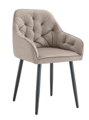 JADE CHAIR WITH BLACK METAL LEGS IN TAUPE VELVET SEAT.