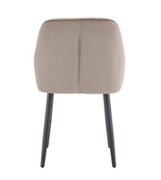 JADE CHAIR WITH BLACK METAL LEGS IN TAUPE VELVET SEAT.