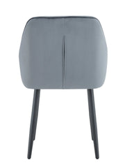 JADE CHAIR WITH BLACK METAL LEGS IN GREY VELVET SEAT.