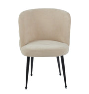SACHA CHAIRS WITH BLACK METAL LEGS AND MOCHA SEAT IN LINEN-EFFECT FABRIC.