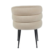 SACHA CHAIRS WITH BLACK METAL LEGS AND MOCHA SEAT IN LINEN-EFFECT FABRIC.