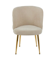 SACHA CHAIRS WITH GOLD LEGS AND MOCHA SEAT IN LINEN-EFFECT FABRIC.
