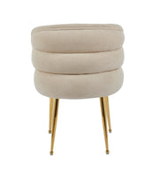 SACHA CHAIRS WITH GOLD LEGS AND MOCHA SEAT IN LINEN-EFFECT FABRIC.