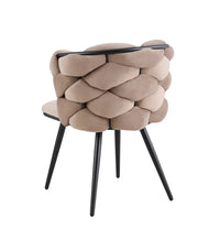 LOLIPOP CHAIRS WITH BLACK METAL LEGS IN TAUPE VELVET SEAT.