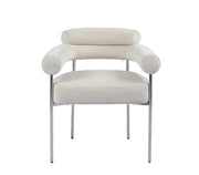 SILLÓN BULLE EN TERCIOPELO BEIGE CON PATAS PLATEADAS.